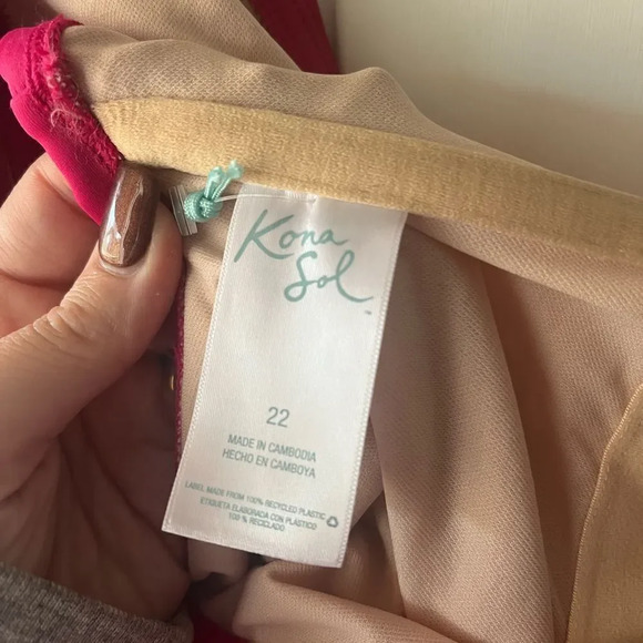 Kona Sol Pink Ruffle One-Shoulder High-Coverage One-Piece Swimsuit Size 22 NWT - Picture 8 of 11